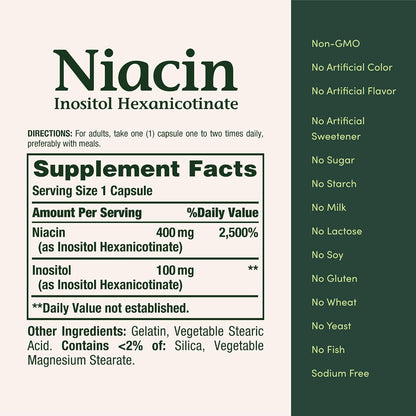 Nature's Bounty Niacin 500mg Flush Free – Energy Metabolism & Nervous System Support, 120 Capsules