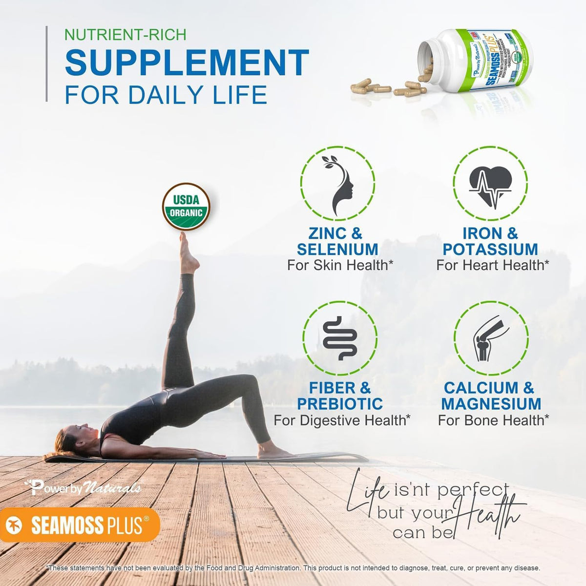 Power By Naturals Sea Moss Plus – USDA Organic Irish Sea Moss Capsules with Bladderwrack & Burdock Root – Immune Support for Adults – Vegan, Non-GMO, Gluten-free – 60 Capsules (1-Month Supply) - görsel 8