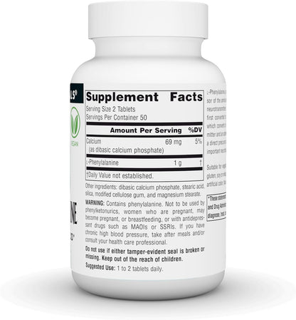 Source Naturals L-Phenylalanine, Free Form Essential Amino Acid - 500mg - 100 Vegan Tablets
