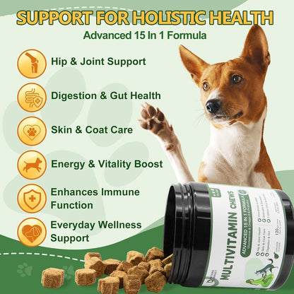 NATURE TARGET Multivitamin for Dogs – with MSM & Glucosamine, Omegas 3 & 6, Probiotics for Digestive Health, Joint Support, Skin & Coat, Immune System & Overall Health, 120 Soft Chews