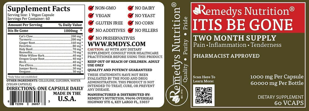 Remedy's Nutrition Itis Be Gone - 1000mg Herbal Supplement, 60 Vegan Capsules - görsel 9