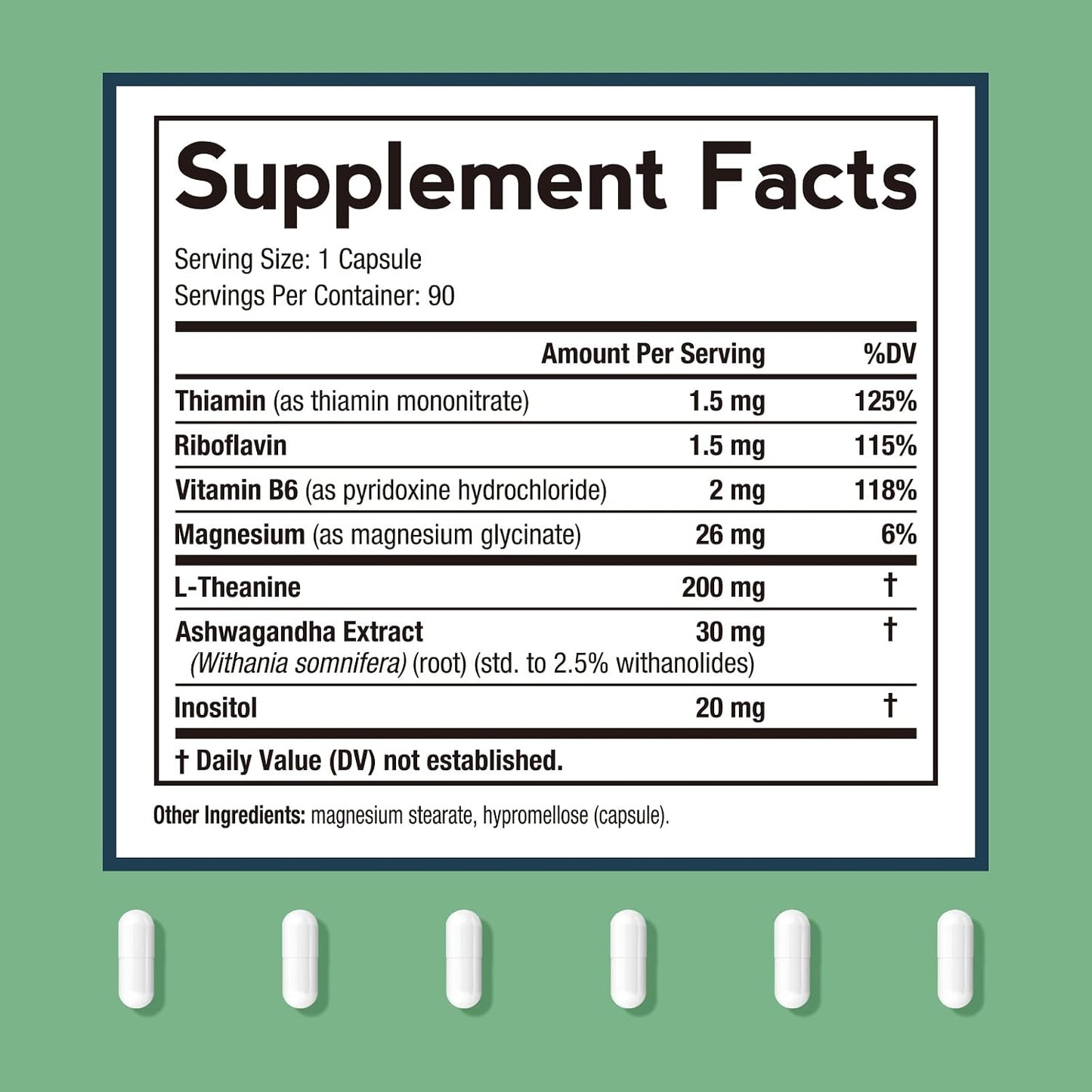 Doctor's Recipes L-Theanine 200mg with Magnesium Glycinate, Ashwagandha, Inositol, B6, B1, B2 - Calm and Focus Support, Vegan, 90 Capsules - görsel 2