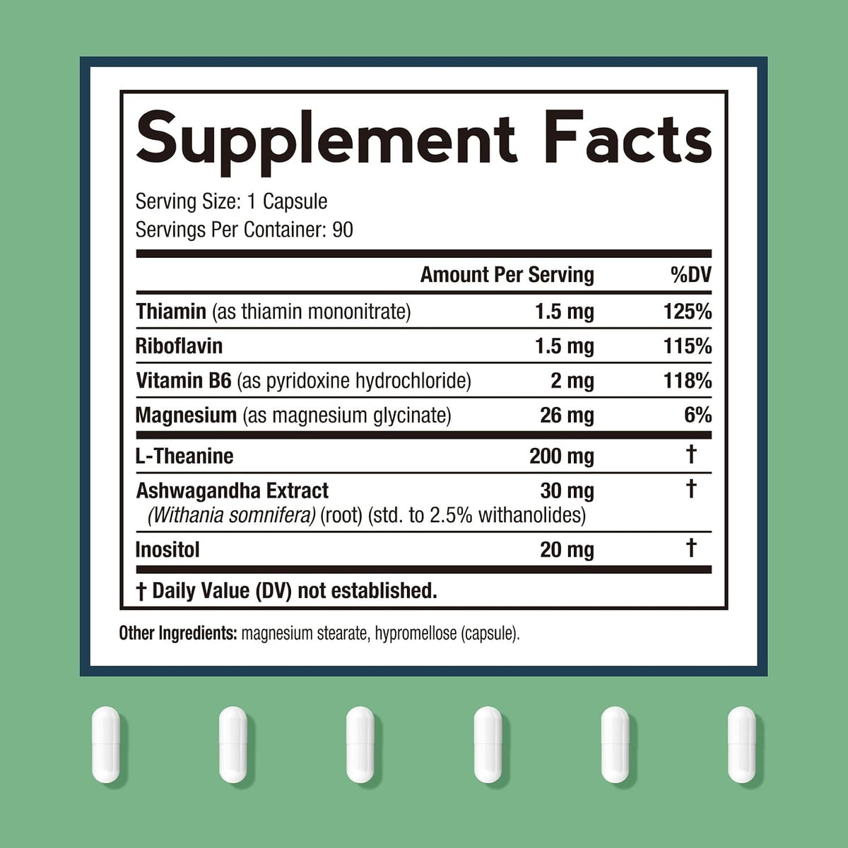 Doctor's Recipes L-Theanine 200mg with Magnesium Glycinate, Ashwagandha, Inositol, B6, B1, B2 - Calm and Focus Support, Vegan, 90 Capsules - görsel 2