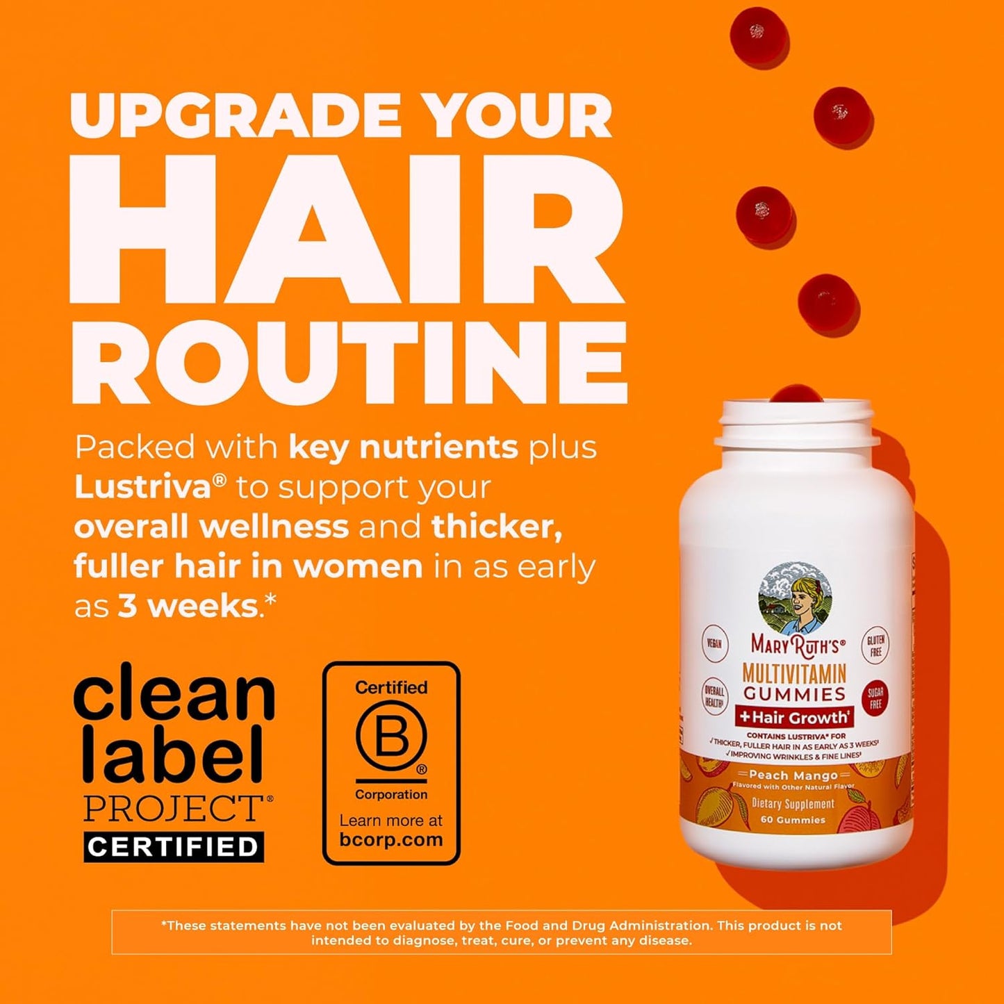 MaryRuth's Multivitamin + Hair Growth Gummies with Lustriva® | Biotin 10,000 mcg | for Hair, Skin & Nails - görsel 2