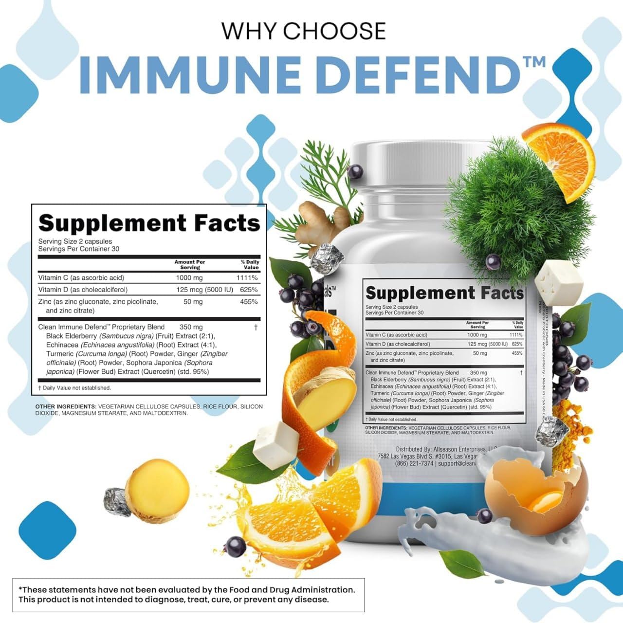 Clean Nutraceuticals Immune Defence Support Supplement 8 in 1 - 60 Capsules - görsel 5