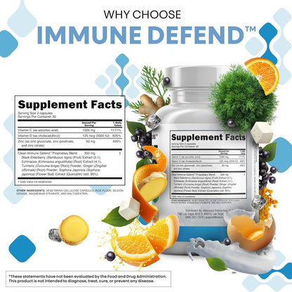 Clean Nutraceuticals Immune Defence Support Supplement 8 in 1 - 60 Capsules