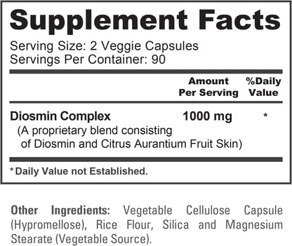 NusaPure Diosmin Complex 1,000mg per Serving (180 Veggie Capsules) - Non-GMO, Vegan
