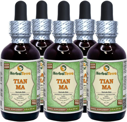 Tian Ma, Gastrodia (Gastrodia Elata) Tincture, Dried Tuber Liquid Extract (HerbalTerra) 4x4 fl.oz (4x120 ml)