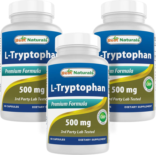 Best Naturals L-Tryptophan 500 mg - 60 Capsules (Pack of 3)