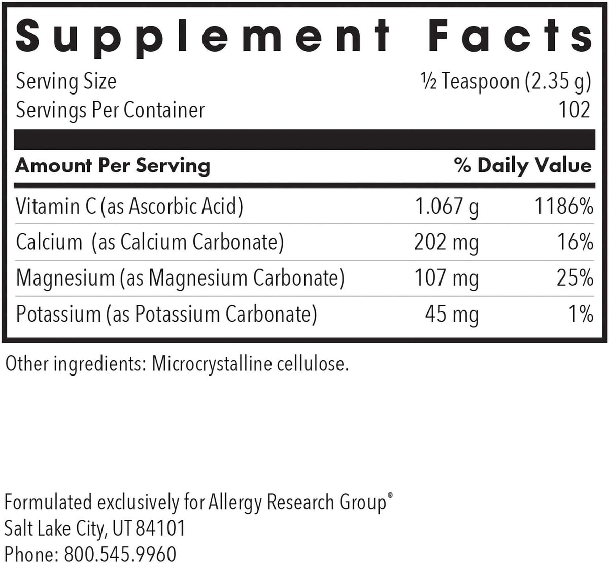 ARG Buffered Vitamin C Powder - Buffered Vitamin C for Antioxidant & Immune Support - Ascorbic Acid with Calcium, Magnesium & Potassium - Non-GM & Gluten-Free - 102 Servings - 241 g - görsel 3