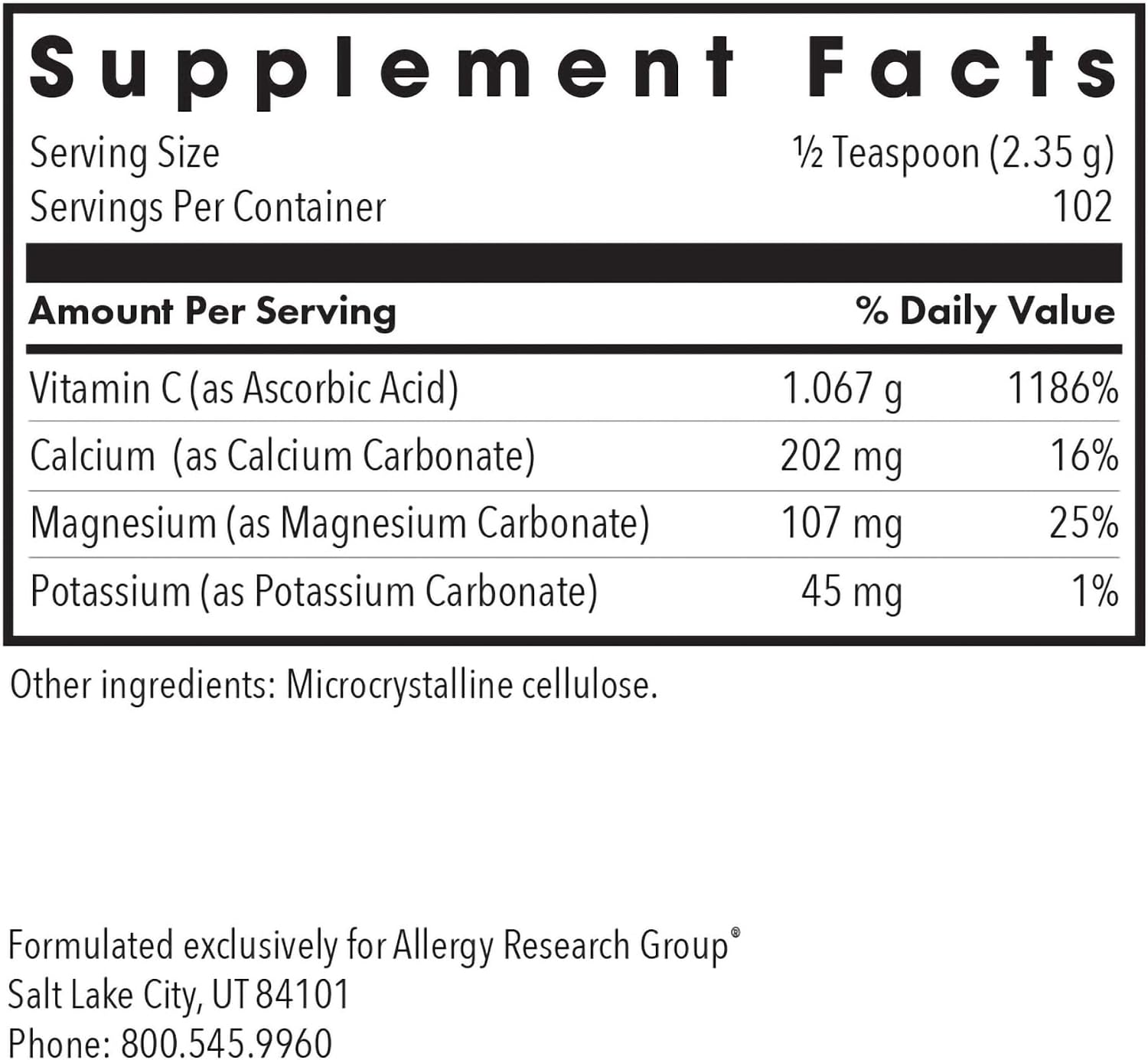 ARG Buffered Vitamin C Powder - Buffered Vitamin C for Antioxidant & Immune Support - Ascorbic Acid with Calcium, Magnesium & Potassium - Non-GM & Gluten-Free - 102 Servings - 241 g - görsel 3