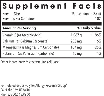 ARG Buffered Vitamin C Powder - Buffered Vitamin C for Antioxidant & Immune Support - Ascorbic Acid with Calcium, Magnesium & Potassium - Non-GM & Gluten-Free - 102 Servings - 241 g
