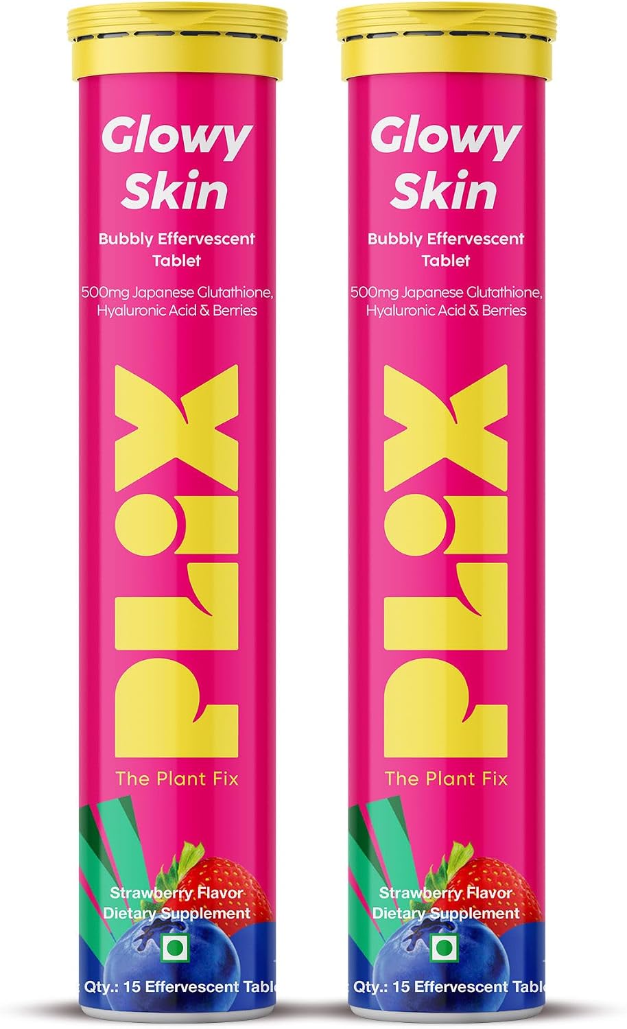 PLIX Glutathione Tablets with Vitamin E and Hyaluronic Acid - Strawberry Flavour, Pack of 2 - görsel 1