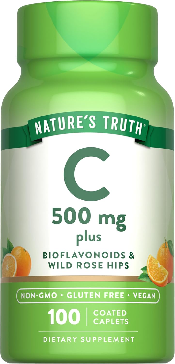 Nature's Truth Vitamin C with Rose Hips and Bioflavonoids | 500 mg | 100 Caplets | Vegan, Non-GM & Gluten-free - görsel 1