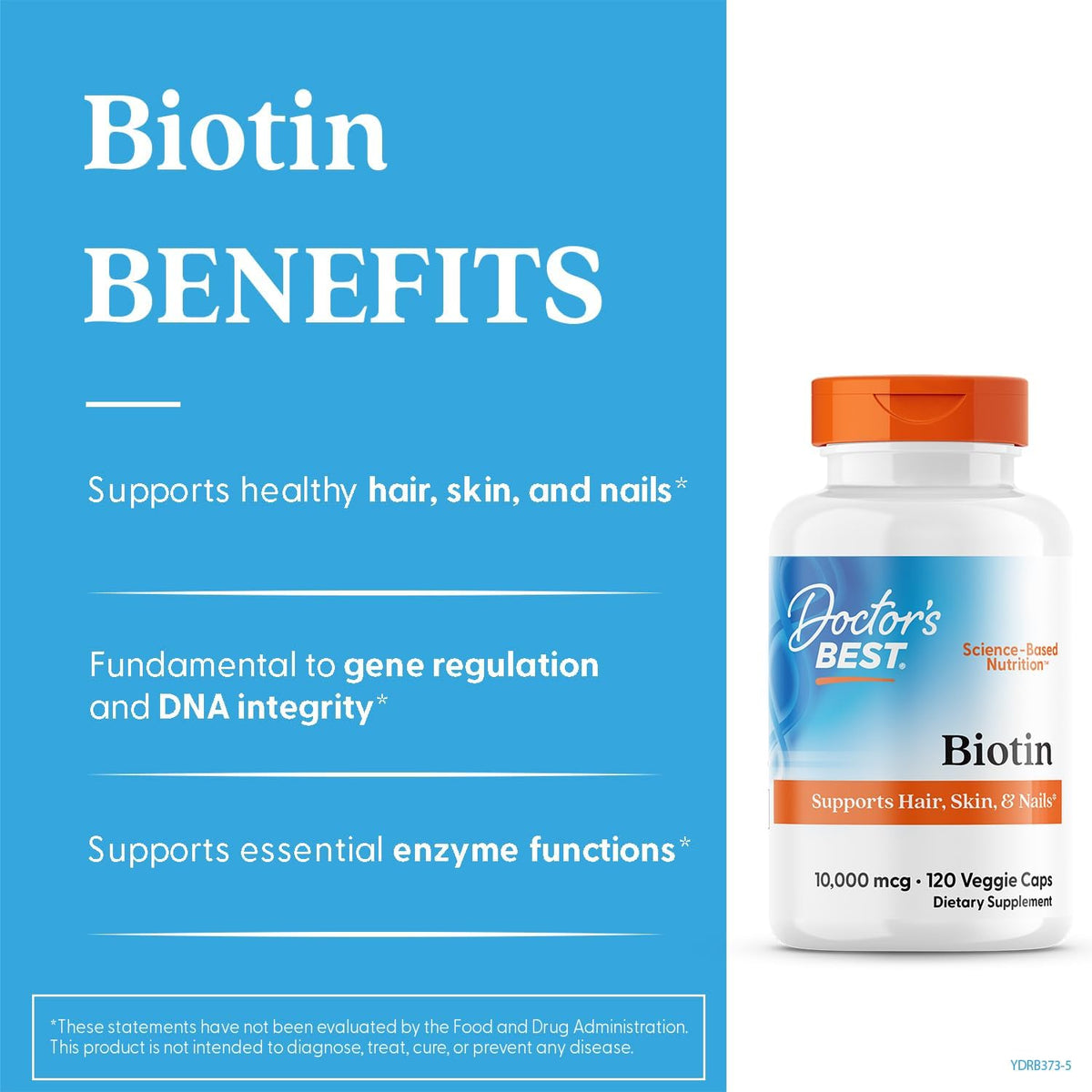 Doctor's Best Biotin 10000 mcg - Hair, Skin & Nails Support - 120 Veg Caps - görsel 3