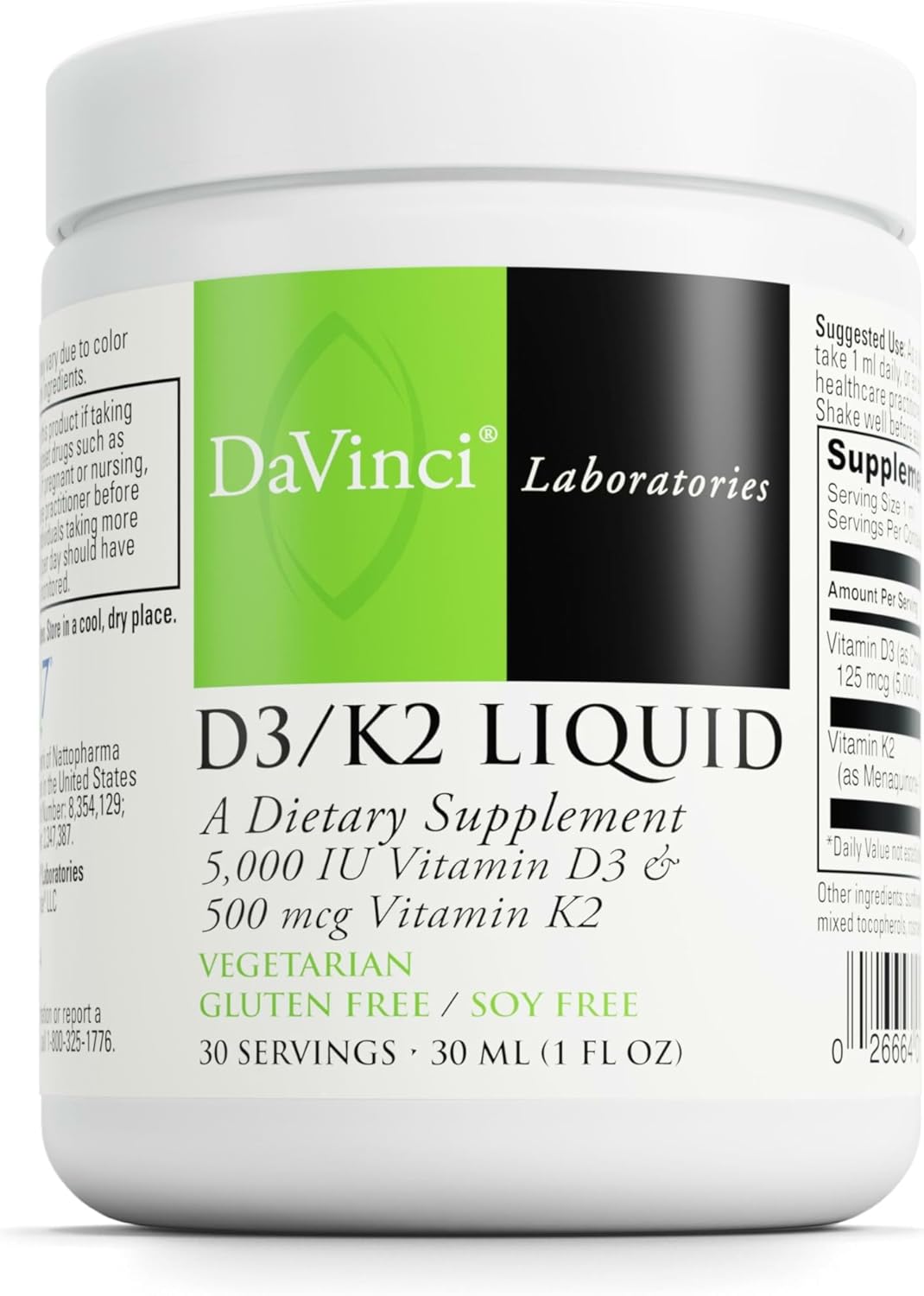 DAVINCI Labs D3/K2 Liquid - Liquid Vitamin D and Vitamin K Food Supplement for Bone Health, Heart Support and Calcium Absorption - 30ml (30 Servings) - görsel 1