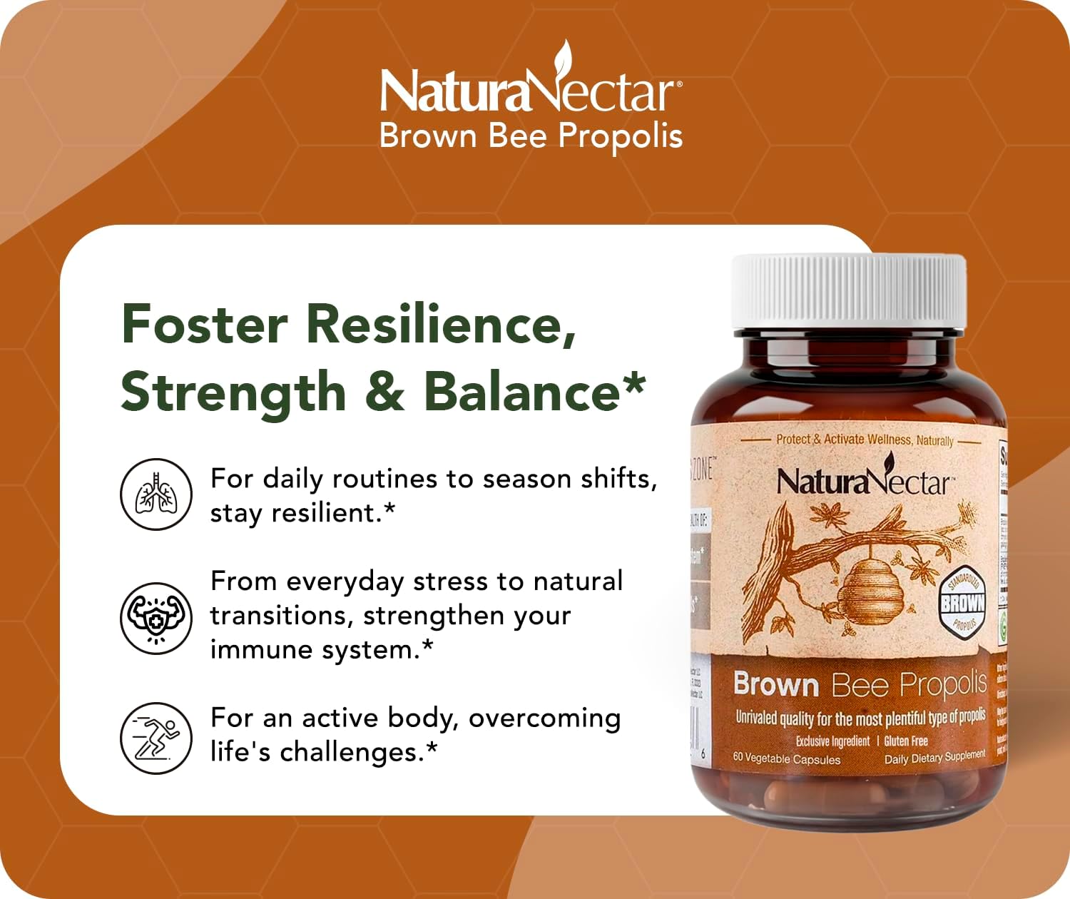 NaturaNectar Brown Bee Propolis – NSF Certified – 60 Capsules - görsel 5