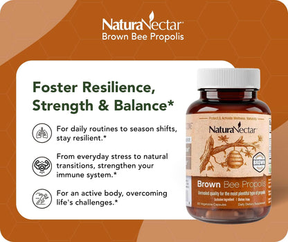 NaturaNectar Brown Bee Propolis – NSF Certified – 60 Capsules