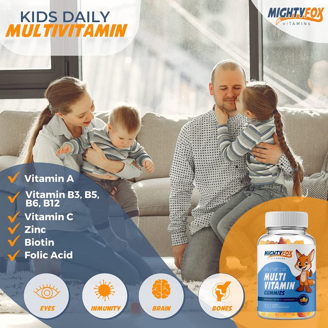 Mighty Fox Vitamins Kids Multivitamin Gummies - Non-GMO, Gluten-Free, Vegan with Vitamin C, B Vitamins, Zinc - Fruity Gummy - 100 Count - görsel 2