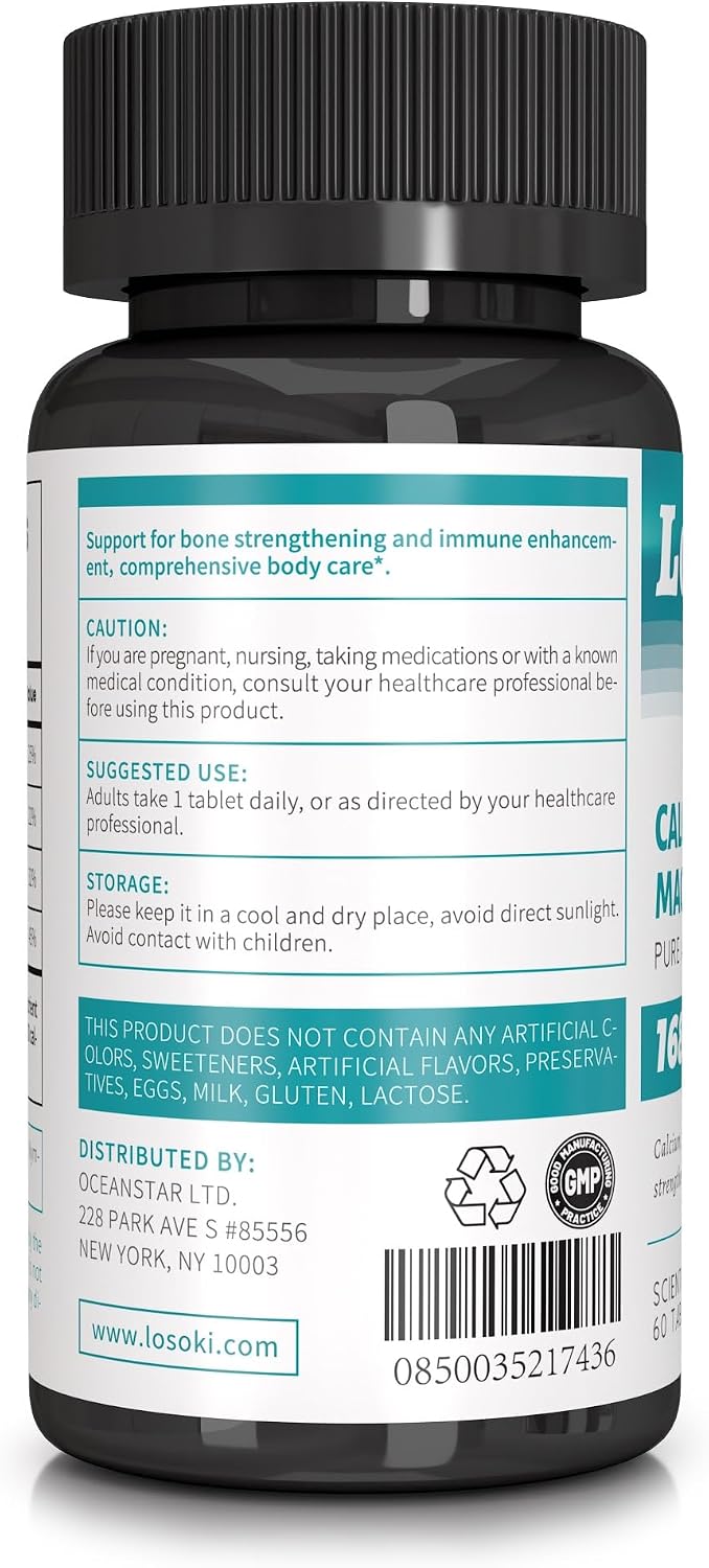 Losoki Calcium Magnesium Zinc – Supplement for Bone Health & Immune Support with Vitamin D – 60 Tablets - görsel 2