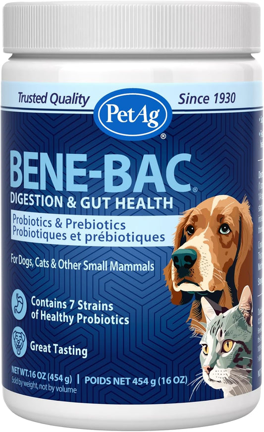 PetAg Bene-Bac - 454 g Powder - Probiotics for Dogs, Cats, Exotic & Wildlife Mammals
