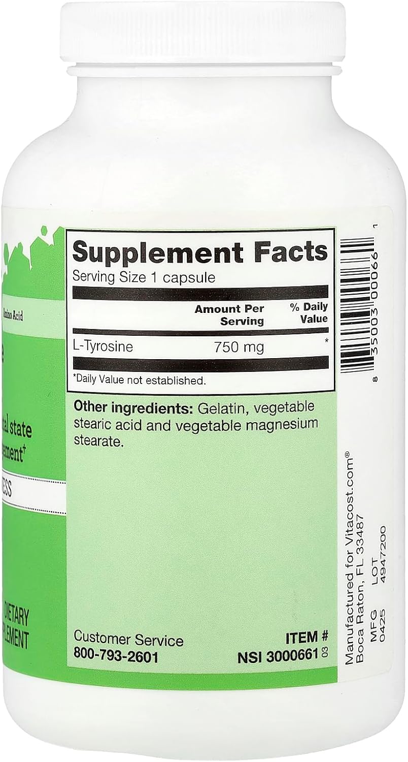 Vitacost L-Tyrosine, 750 mg, 180 Capsules - görsel 2