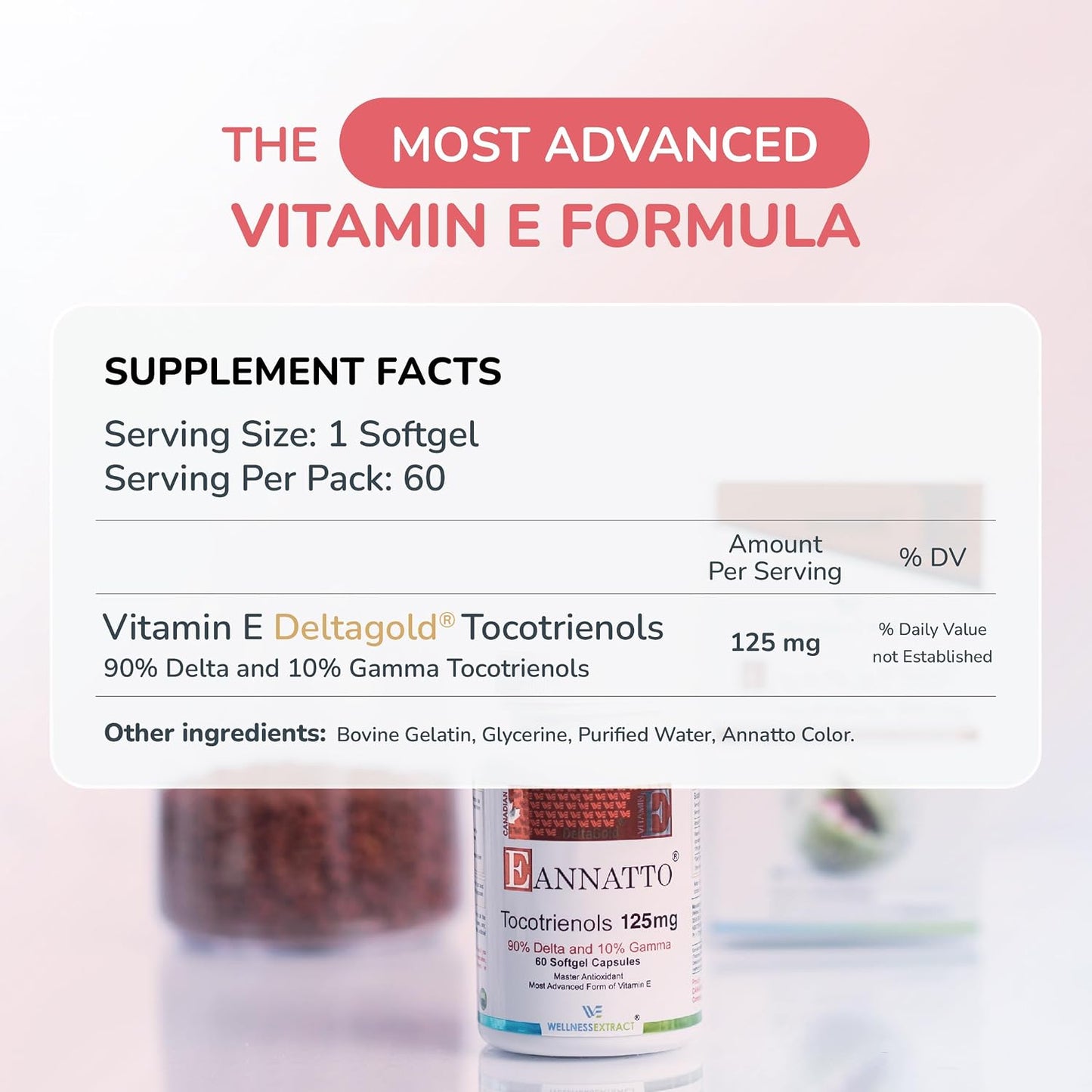 WELLNESS EXTRACT Eannatto Tocotrienols Vitamin E Supplements Tocopherol Free, Non-GM, Gluten-free & Antioxidant (125mg 60 Softgels) - görsel 4