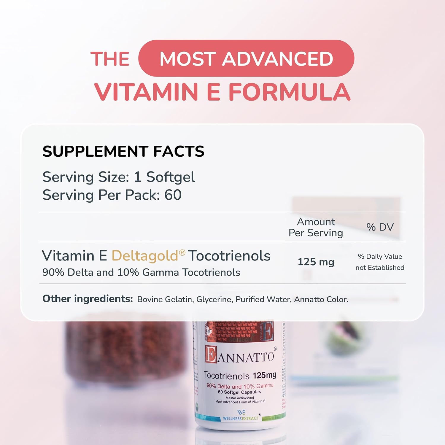WELLNESS EXTRACT Eannatto Tocotrienols Vitamin E Supplements Tocopherol Free, Non-GM, Gluten-free & Antioxidant (125mg 60 Softgels) - görsel 4