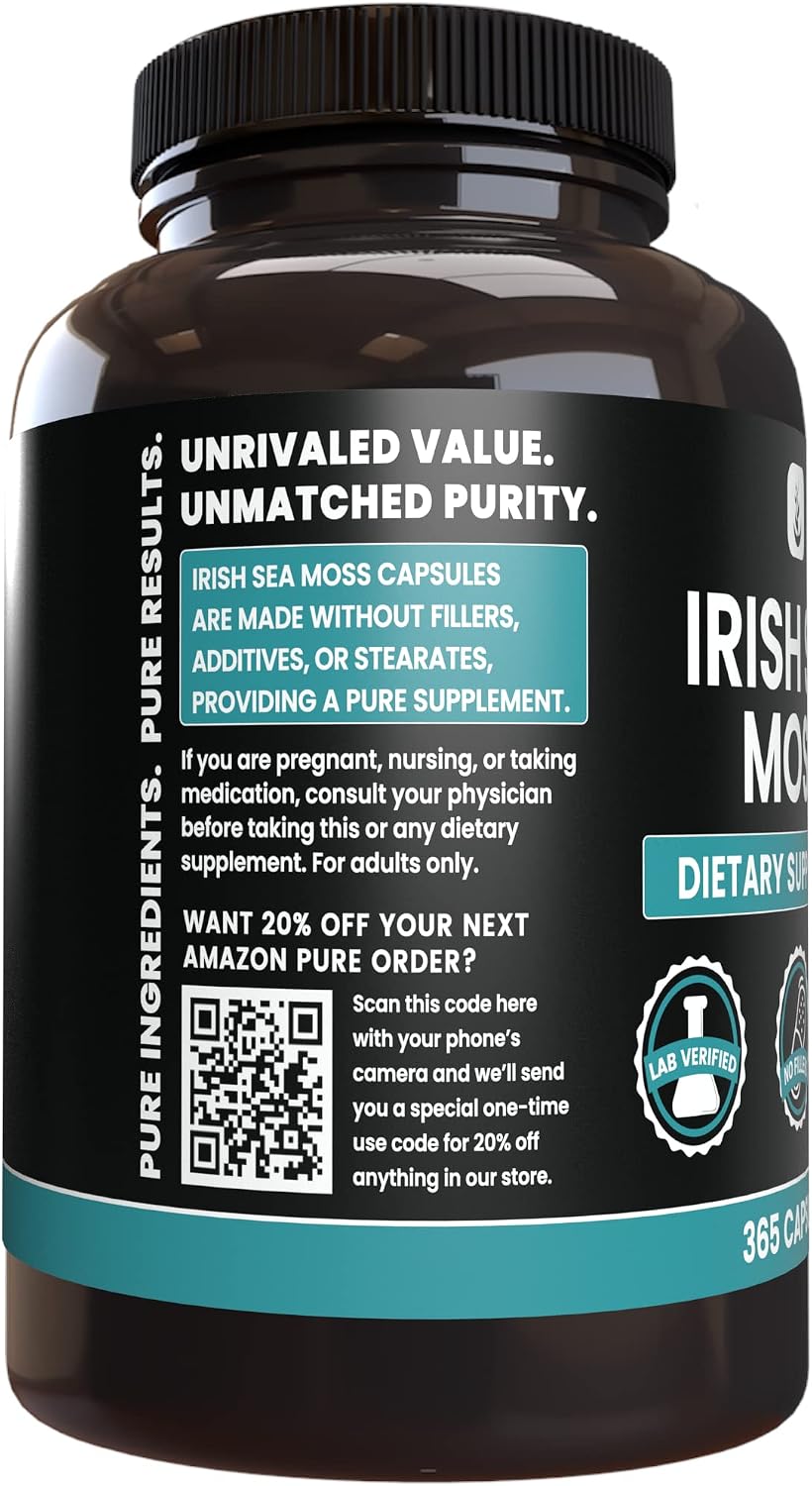 PURE ORIGINAL INGREDIENTS Irish Sea Moss (365 Capsules) Always Pure, No Additives Or Fillers, Lab Verified – Image 2