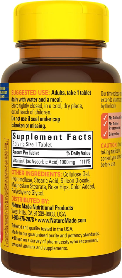 Nature Made Vitamin C 1000mg with Rose Hips - Time Release Tablets, 60 Tablets