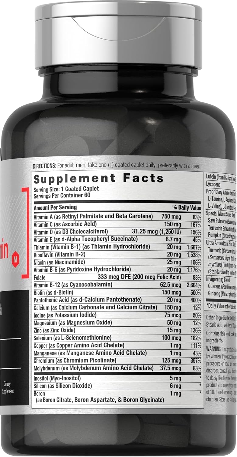 Horbäach Men's Multivitamin - 60 Coated Caplets - Advanced Formula with Vitamin C, D, Magnesium & Zinc - görsel 2