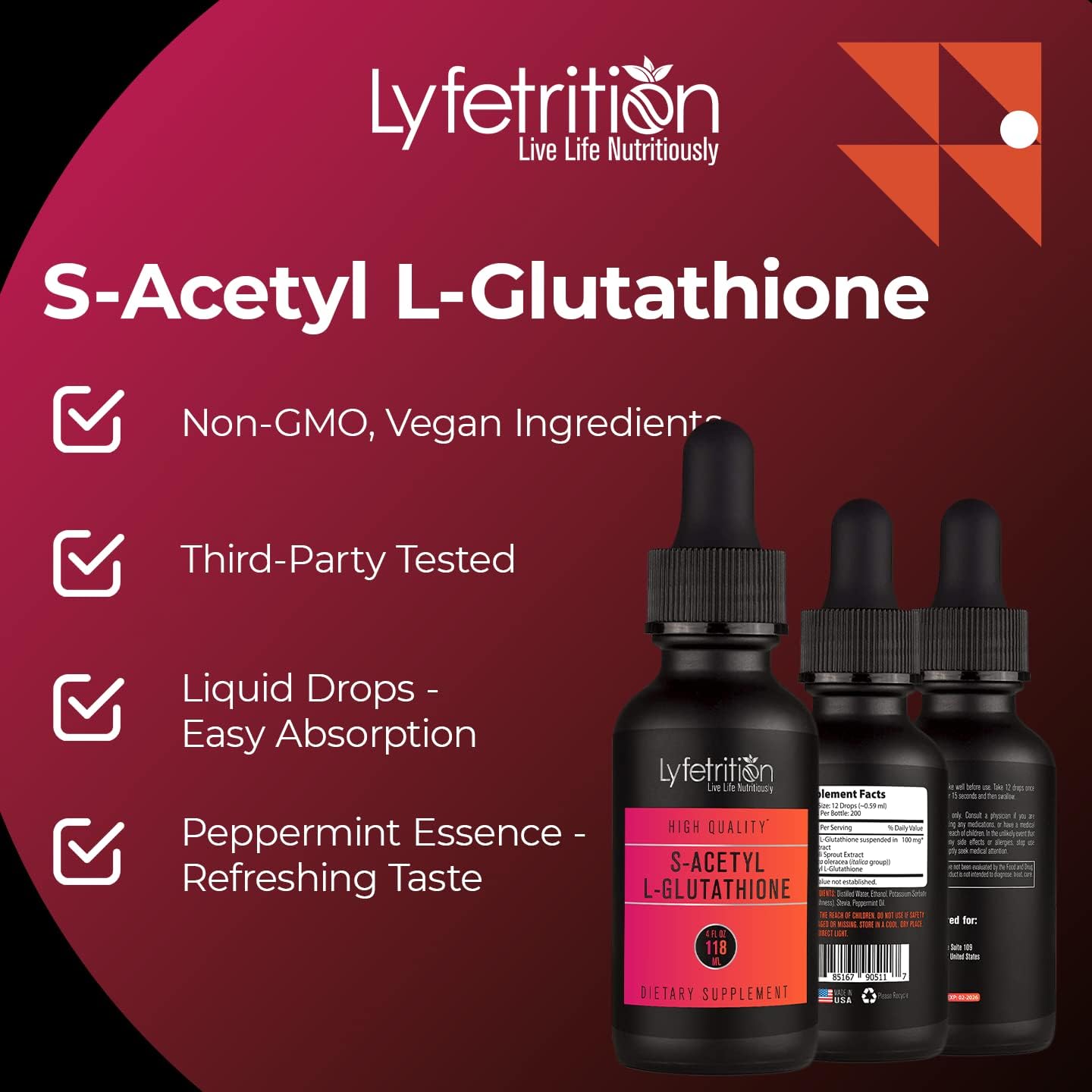 Lyfetrition S-Acetyl L-Glutathione 98mg Liquid Supplement - 120 ml (220 Servings) - görsel 6