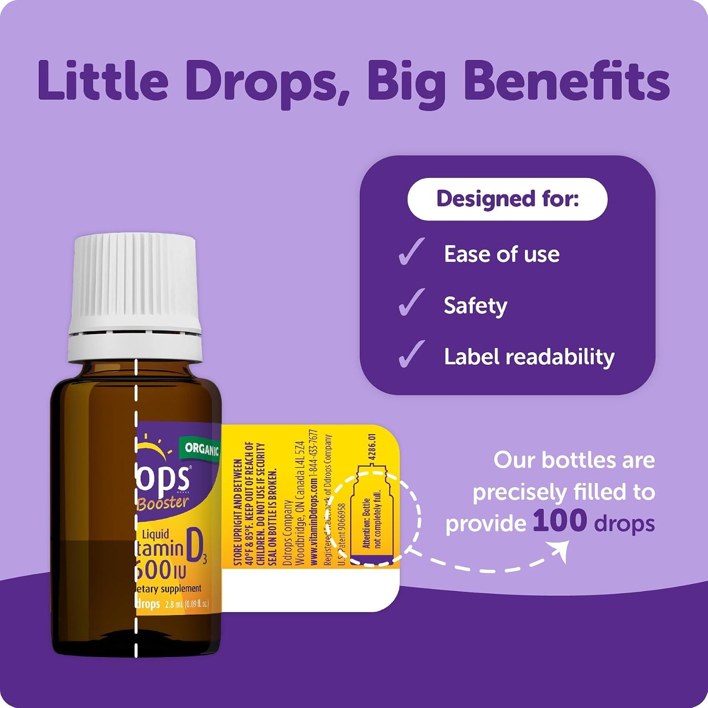 Ddrops Kids Booster 600IU 100 Drops - Daily Liquid Vitamin D for Children - görsel 2