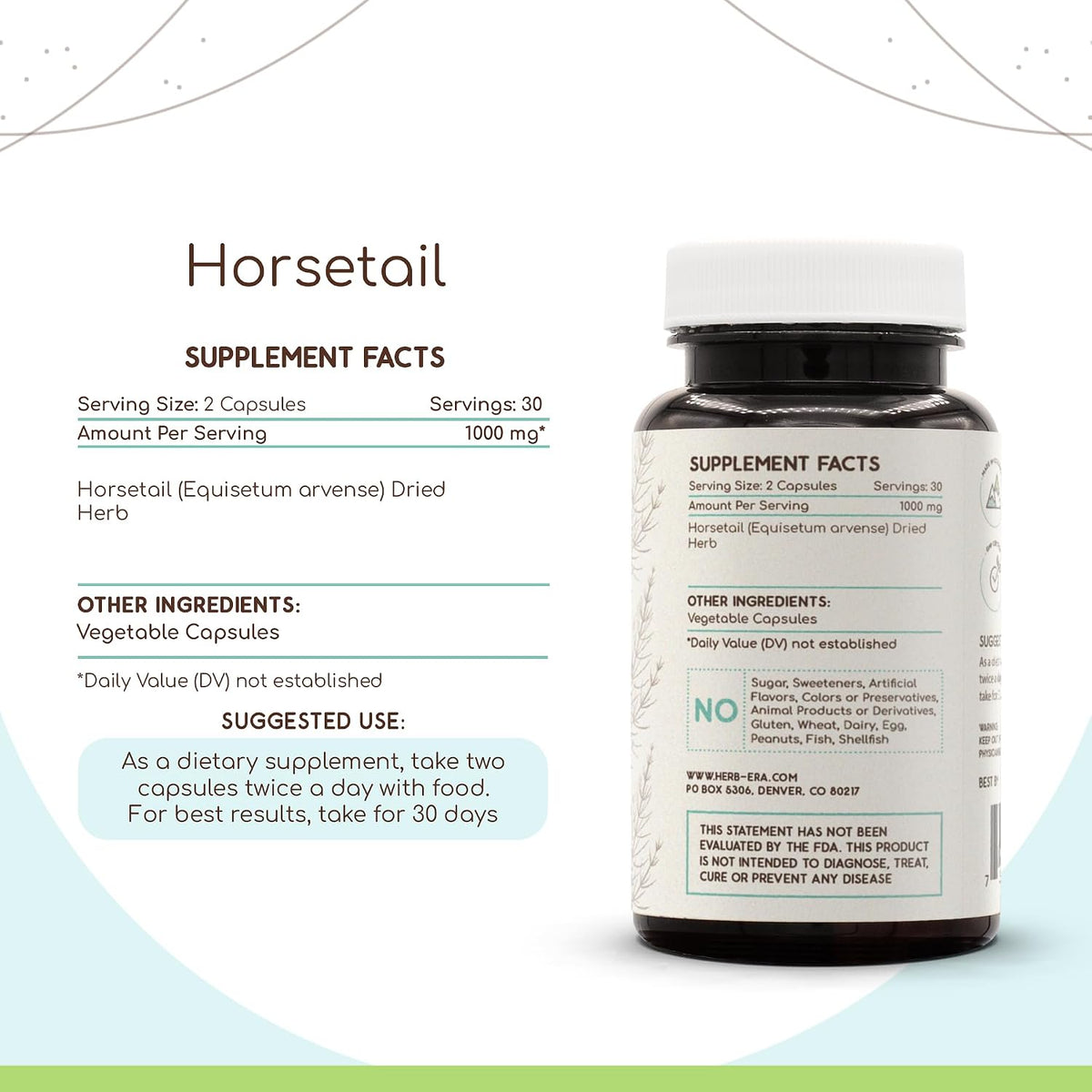 Horsetail 60 Capsules, 1000 mg - Dried Herbal Supplement - görsel 2