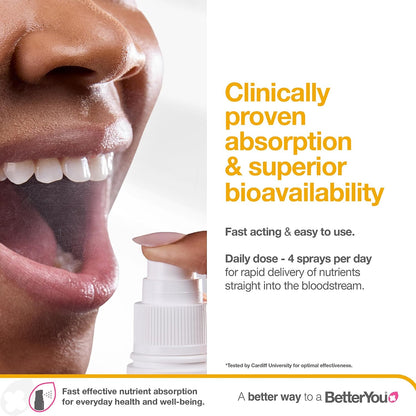 BetterYou Boost Vitamin B12 Oral Spray - Natural Liquid Supplement with Green Tea and Chromium, 25 ml