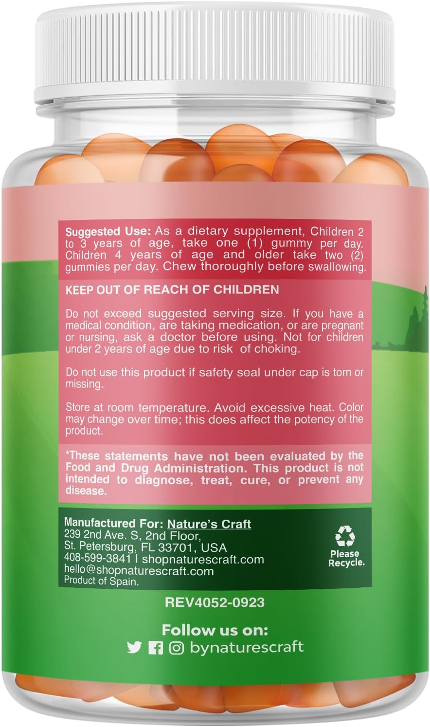 Natures Craft Kids Multivitamin Gummies – Chewable Immune Support with Vitamins A, C, D3, E, B6, B12, Zinc & Iodine – 60 Gummies - görsel 9