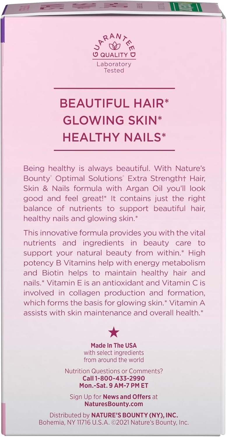Nature's Bounty Advanced Hair, Skin & Nails, Argan-Infused Biotin and Hyaluronic Acid Supplement, 150 Rapid Release Softgels - görsel 7