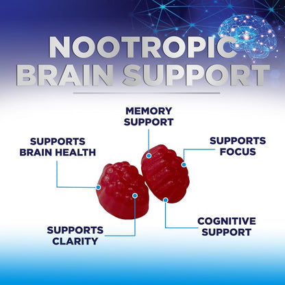 Nature's Nutrition Brain Gummies for Memory and Focus – 3X Strength with B6, B12, Phosphatidylserine – 60 Gummies