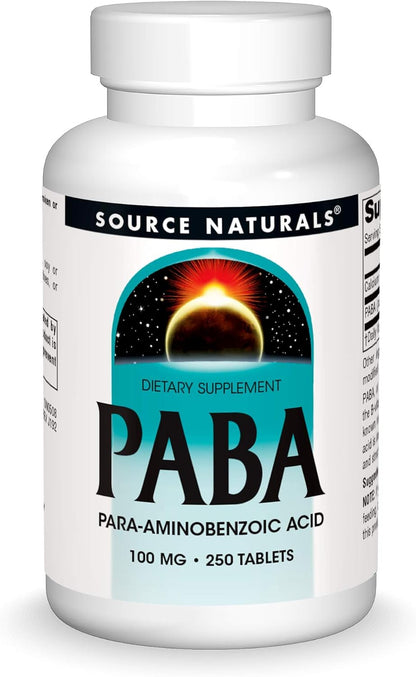 Source Naturals PABA, para-Aminobenzoic Acid, 100mg, 250 Tablets