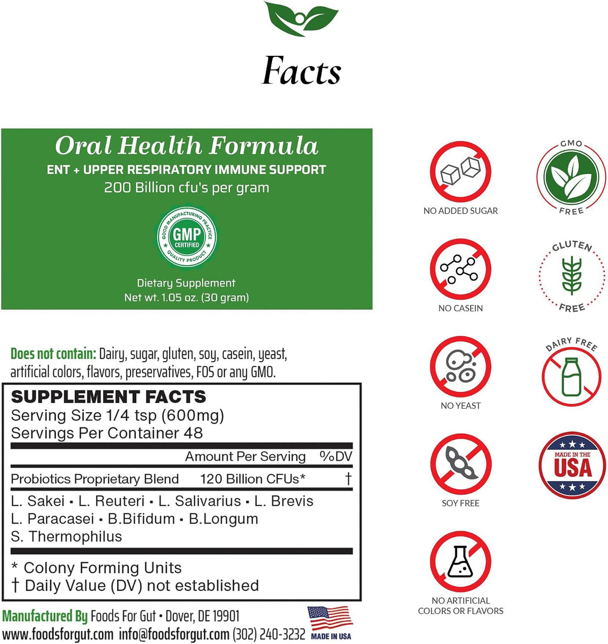 Foods For Gut Oral Care Probiotics Powder, 200 Billion CFU - görsel 2