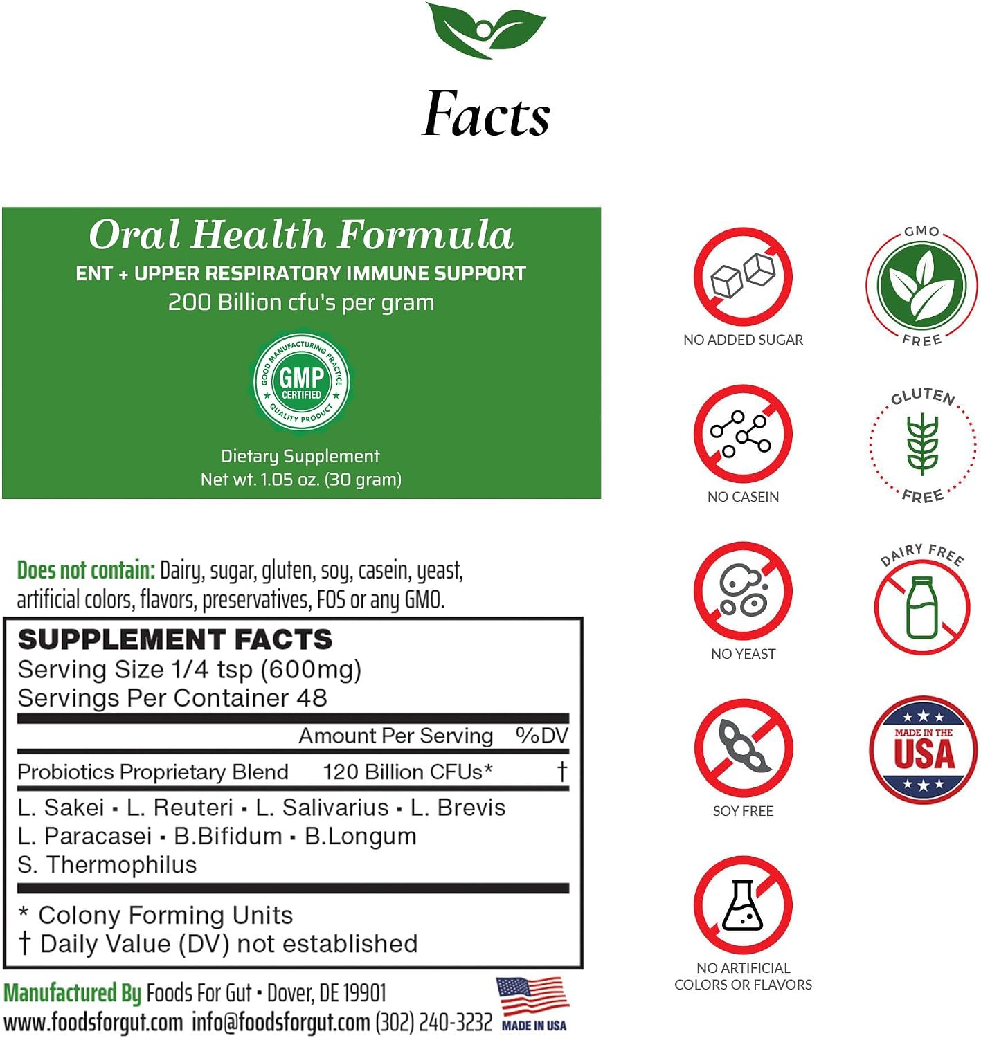 Foods For Gut Oral Care Probiotics Powder, 200 Billion CFU - görsel 2