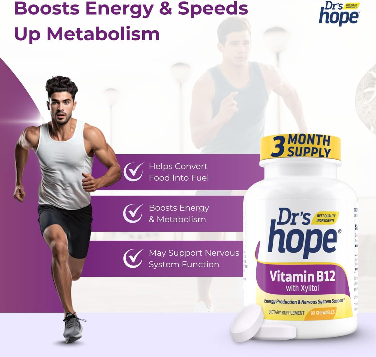 Vitamin B12 1000 mcg Chewable Tablets – Energy Production & Nervous System Support, 90 Count - görsel 7