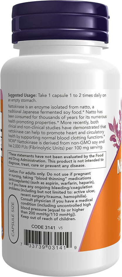NOW Foods Nattokinase 100 mg, 120 VegiCaps (Pack of 2)