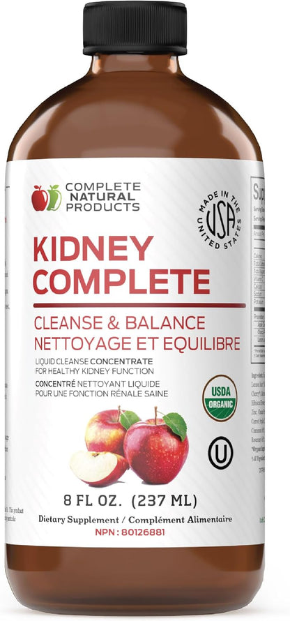 Complete Natural Products Kidney Complete - 227ml Organic Liquid for Kidney Support, Cleanse & Detox with Apple Cider Vinegar, Lemon & Organic Chanca Piedra