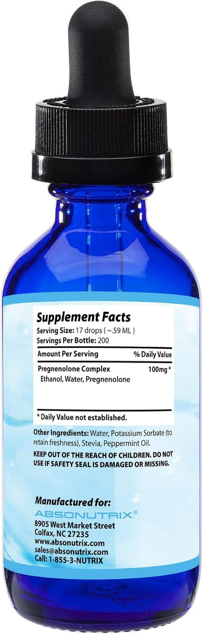 Pregnenolone Supplement 100mg, 120ml Liquid (200 Servings) – Made in the USA