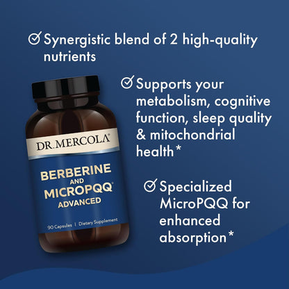 Dr. Mercola Berberine and MicroPQQ Advanced – Metabolic, Mitochondrial & Brain Support – Non-GMO, Gluten-Free & Soya-Free – 90 Capsules