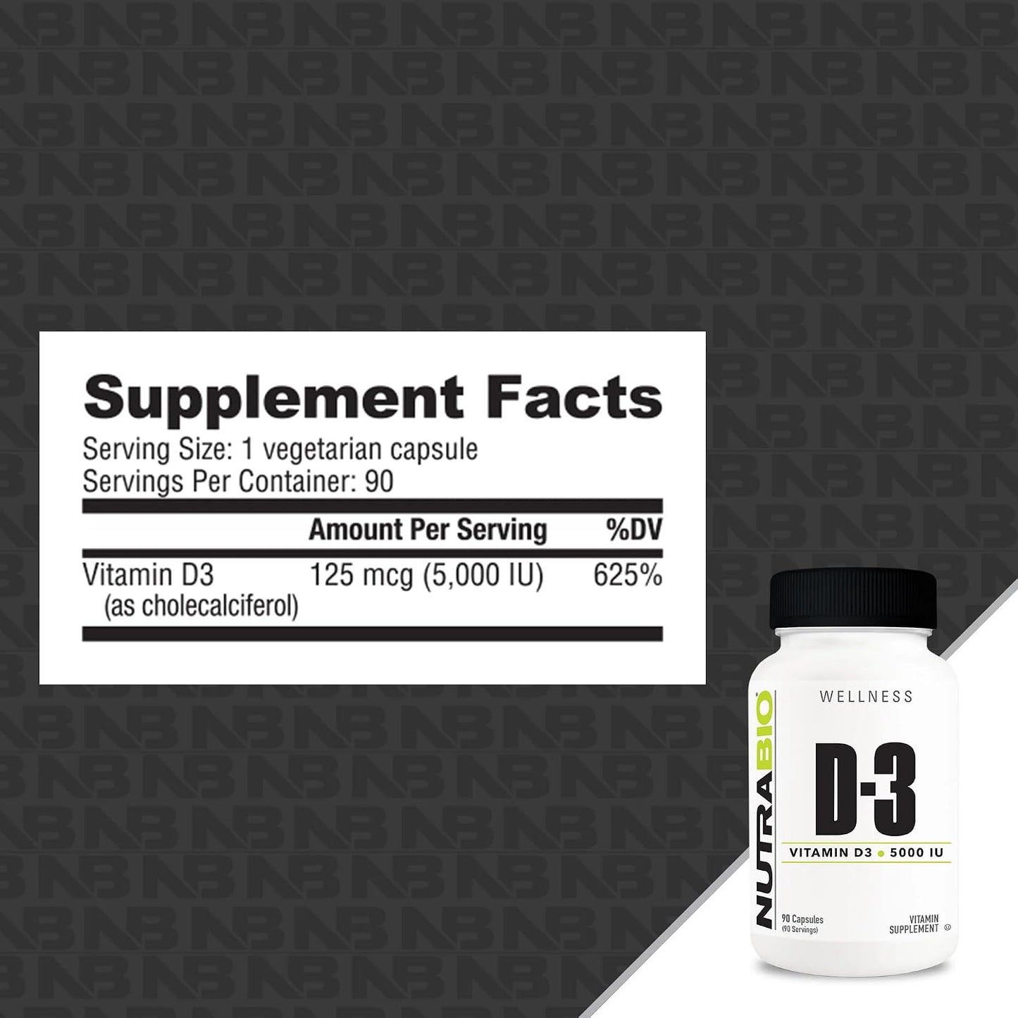 NutraBio Vitamin D3 5000 IU – Immune and Bone Health Support – 90 Vegetable Capsules - görsel 2