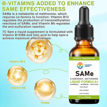 7c SAM-e Liquid Supplement - S-Adenosylmethionine with Vitamin B6 & B12, 1 fl oz (30 Servings)