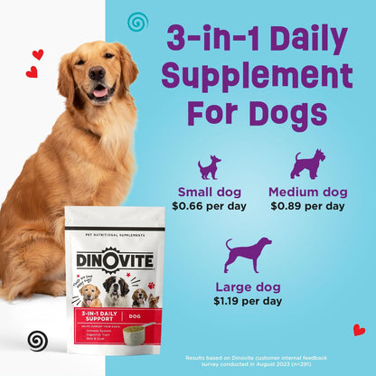 Dinovite Probiotics for Dogs, Probiotic Powder Food Topper for Large Dogs (20 kg+), Daily Digestive Health & Skin Support with Omega-3s, 30 Servings