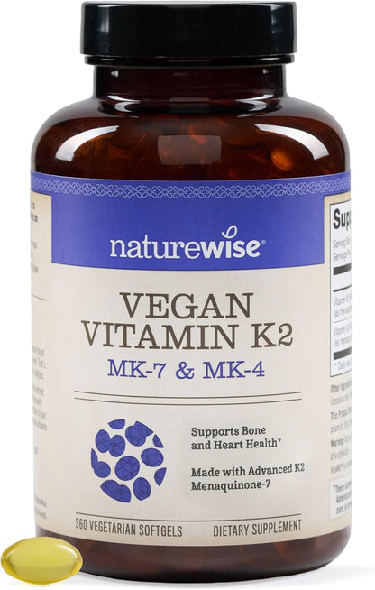 NatureWise Vitamin K2 600mcg Food Supplement with MK-7 100mcg & MK-4 500mcg - Enhanced Bioavailable Formula - K Complex for Bone and Heart Health - Vegan, Gluten-free, Non-GM - 360 Soft gel capsule Capsules (1-Year Supply)